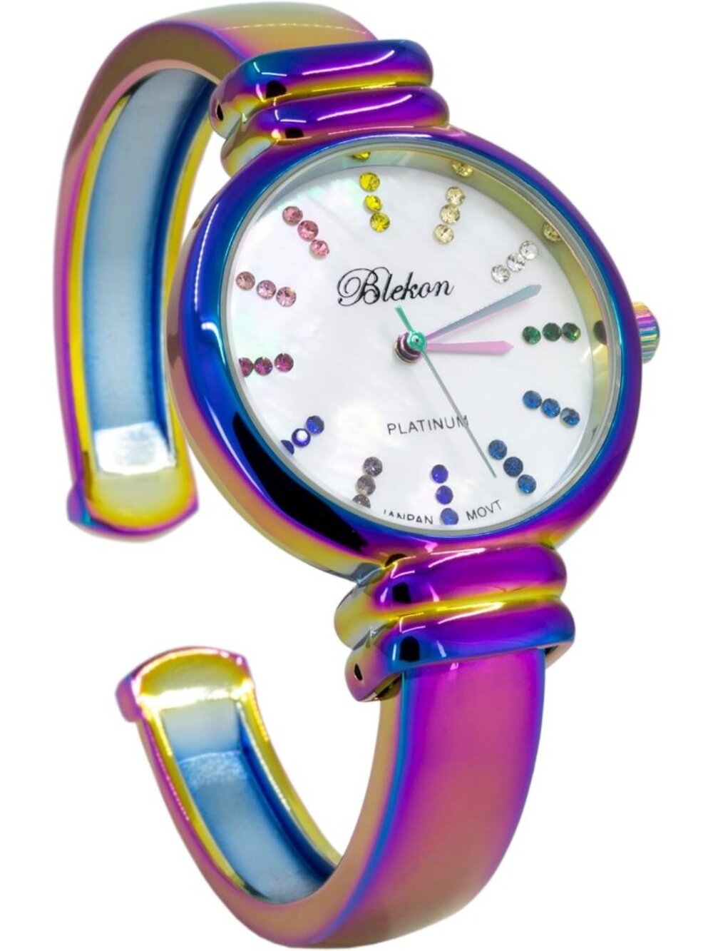Women's Iridescent Pearl Cuff Bracelet Quartz Movement Metal hinged Wrist Watch - Picture 3 of 7